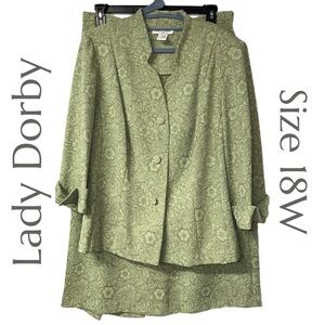 Vintage Lady Dorby - Green Paisley Jacquard Skirt Suit - Size 18W